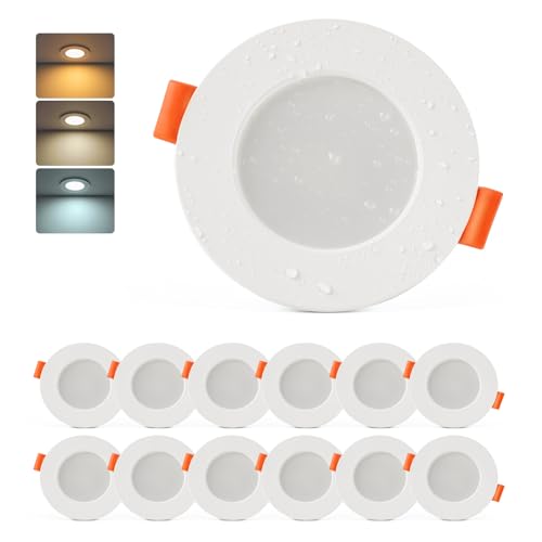 Sineyon LED Einbaustrahler 230V 68mm, 12er Set LED Spots Flach 4W Warmweiß 3000K Neutralweiß 4000K Kaltweiß 6500K, Deckenspots Weiß 65-80mm Lochmaß, Spots Deckenleuchte für Badezimmer Küche