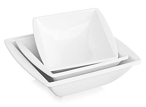 MALACASA Serie BLANCE, 3-tlg. Schüssel-Set aus Porzellan, 560 ml/970 ml/1565 ml, Salatschüsseln, Suppenschüsseln, Cremeweiß, spülmaschinen- & mikrowellengeeignet