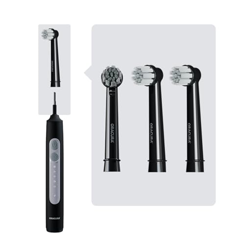 Image of ORACURA Oscillating Electric Toothbrush Heads for OB100 & OB200 - Soft DuPont Bristles, Precision Cleaning, Gentle on Gums, Helps Prevent Tooth Abrasion (Black, Pack of 3)