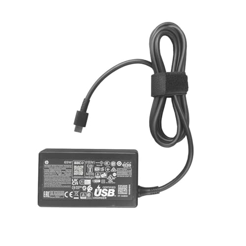 Image of HP Original 65W USB-C Laptop Charger with Power Cable H2O, Type-C AC Adapter for HP Spectre x360, EliteBook x360, EliteBook, ProBook, Envy, Elite x2, Dragonfly, Chromebook & ZBook Firefly | 1P3K6AA