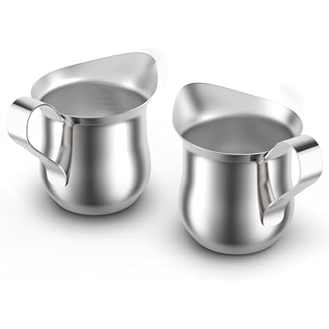 Milk Frothing Pitcher, 2 pack 3oz/90ml Stainless Steel Creamer Pitchers, spresso coffee milk steamer cup for Cream, Milk & Sauce Cover