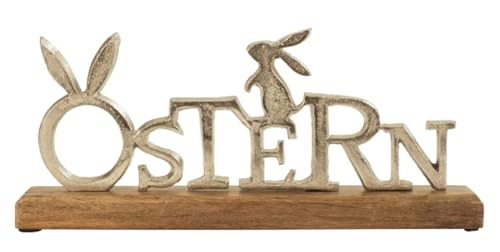 LB H&F Osterdeko Schriftzug Dekoration Ostern Tisch Figur Silber modern Alu und Holz Aufsteller (Schriftzug Ostern)