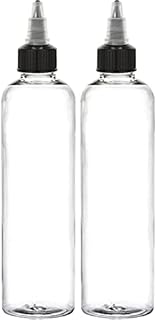 Twist Top (Black) Applicator Bottles, 8 OZ Crystal Clear, Squeeze Empty Plastic Bottles, BPA-Free, PET, Refillable, Open/C...