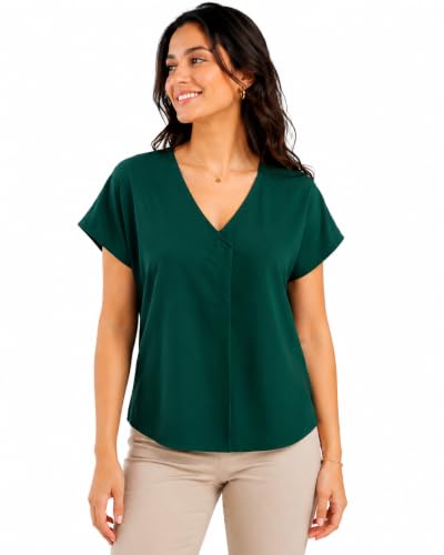 Image of Women's Green V-Neck Casual Blouse | 100% Polyester Stylish Top for Jeans, Pants & Skirts| Summer Tops for Women| Crop Tops for Women|