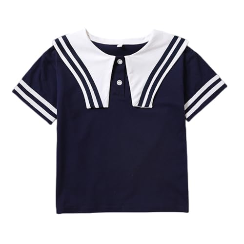 Mud Kingdom Girls Nautical T-Shirts Fashion Casual Cute Short Sleeve Sailor Collar 4-12Y