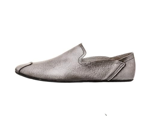 Mens Loafers Shoe Genuine Leather Round Toe Stitching Details Rubber Sole Flat Heel Comfortable Resistant Classic Outdoor Slip On