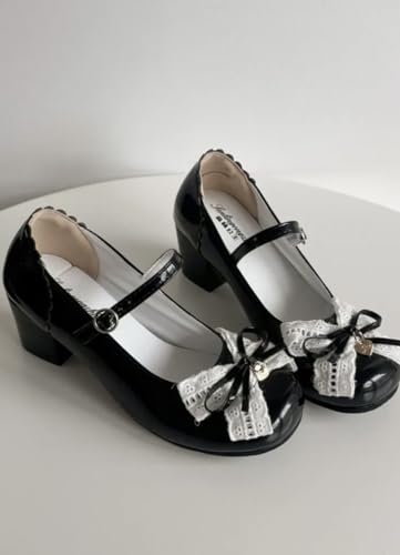 ZQW Japanese Kawaii Lolita Mary Jane Shoes - Cute Bow Lace Buckle Pumps for Women Casual Dressy Party JK Cosplay Costume4