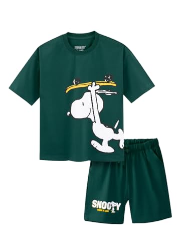 Image of Nap Chief Kids Official Peanuts Snoopy Printed Boys & Girls Cotton Co ord Sets, T Shirt and Shorts for Casual Wear
