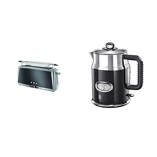Russell Hobbs Luna Moonlight Tostadora ref. 23251-56 + Retro Hervidor de Agua Eléctrico 2400 W, 1,7 litros, Acero Inoxidable, Filtro Extraíble, Negro 21671-70
