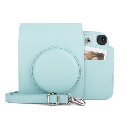 kinokoo Funda para Instax Mini 13-Estuche en Cuero PU con protección Completa,Compatible con la cámara Fuji instax Mini 13,con Bolsillo Trasero para Fotos y Correa de Hombro Ajustable-Verde Laguna