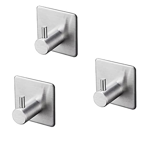 3PCS Towel Racks Stainless Steel High-End Hook Self Adhesive Clothes Hange Bags Key Rack Kitchen Bathroom Accessory Organizer,H