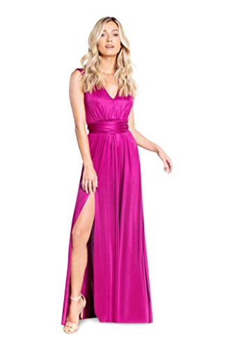 Image of DRESS THE POPULATION Women's Krista V Neck Tie Waist Coated Jersey Slit Front Maxi Dress