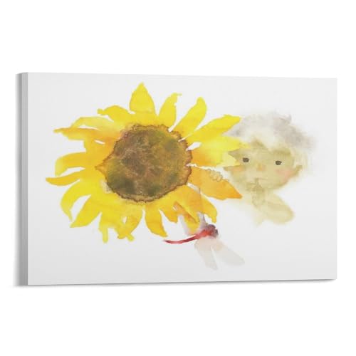 いわさきちひろ 水彩画 ひまわり ポスター ウォールアート 部屋飾り 絵画 ベッドルーム リビング 壁の絵16x24inch(40x60cm)