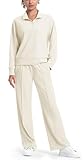 Rdruko women's 2 piece sweat suits crafted from lightweight and stretchy fabric, offering exceptional comfort and breathability for all-day wear. Featuring an adjustable half-zip sweatshirt and loose-fitting straight-leg sweatpants with a drawstring ...