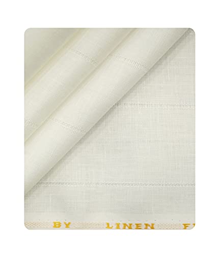 Image of Men's European Linen 60 LEA Striped 1.70 Meter Unstitched Shirting Fabric (White)