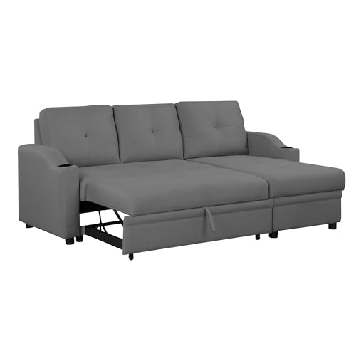 Image of Casaliving Ravonna RHS 4 Seater L Shape Corner Sofa Cum Bed for Living Room (Dark -Grey Fabric) Premium Fabric Sofa Set