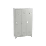 Brigros - Armadietto Metallico 3 Ante 114x45x190 cm Grigio RAL7035, Spogliatoio Con Divisorio Sporco Pulito, Appendiabiti E Ripiano Superiore