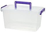 IRIS Medium Deep Modular Latching Box - Purple Handle, Clear