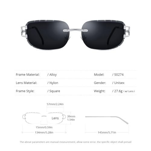 Image of HEPIDEM Rimless Rectangle Zircon Diamonds UV400 Square Sunglasses for Men with Nylon Lens