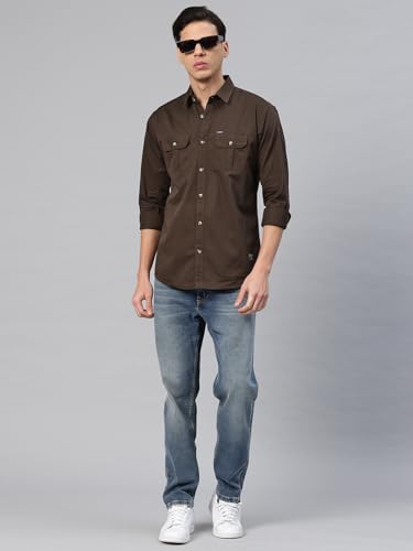Image of Majestic Man Men's Washed Cotton Twill Casual Shirt -| with Dual Flap Pockets - Slim Fit | Full Sleeve | Casual Wear | Trendy & Comfortable