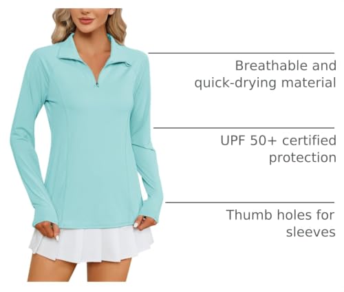 Image of LOMON Women Long Sleeve Shirts Sun Protection 1 /4 Zip Summer Quick Dry Hiking Shirts Quarter Zip Pullover for Women