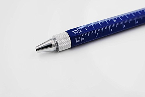 Jason Yuen 2Pcs Pack 6 In 1 Screwdriver Tool Pen - Mini Multifunction Pen With Stylus, Flat And Phillips Screwdriver Bit, Bubble Level And Inch Cm Ruler All In One (Model B, 2Pcs Matte Blue) #TOP6