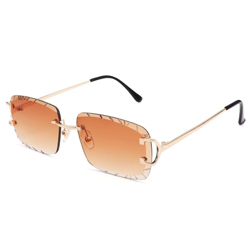 Image of Hycredi Rimless Rectangle Sunglasses for Men /Women- Frameless Square Trendy Shade - Diamond Cutting Eyewear