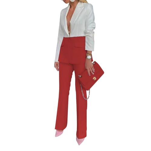 Women Suit Set Office Color Blocking Blazer Flare Pants Suit Wedding Guest Graduation Dress3