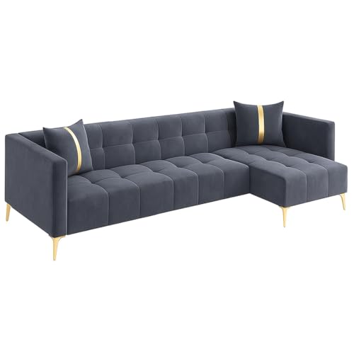 Image of FURNY Styliving 6 Seater Fabric RHS L Shape Sofa Set (Dark Grey) with Golden Finish Legs | Durable & Comfortable | Ideal for Living Room