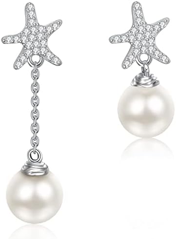 Pearl Earrings for Women Sterling Silver Wedding Earrings Pearl Drop Earrings Pearl Earrings Dangle Pearl Jewelry Gift for Women with Gift Box