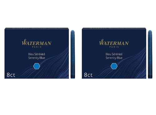 Waterman - 2 Etuis mit 8 Großraum-Tintenpatronen blau, Tinte löschbar.