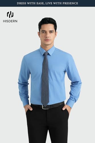 Image of HISDERN Mens Dress Shirt with Tie Pocket Square Set Classic Button Down Shirt Matching Tie Long Sleeve Shirts