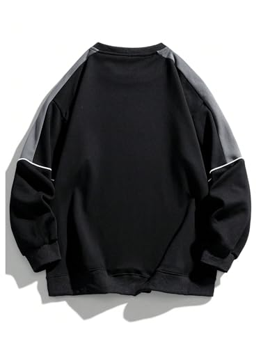 Men's Crewneck Oversized Sweatshirts Color Block Long Sleeve Oversized Pullover Top2