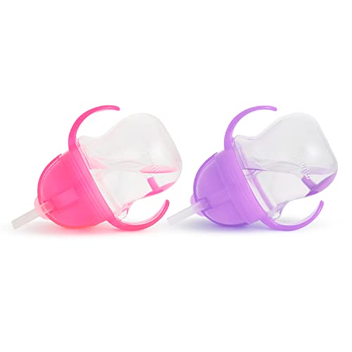 Munchkin Click Lock Tip & Sip Straw Cup Set, Baby & Toddler Sippy Cups with Straw, BPA Free Non Spill Cup, Dishwasher Safe Baby Cup, Weighted Straw Childrens Cups - 7oz/207ml, 2 Pack, Pink/Purple