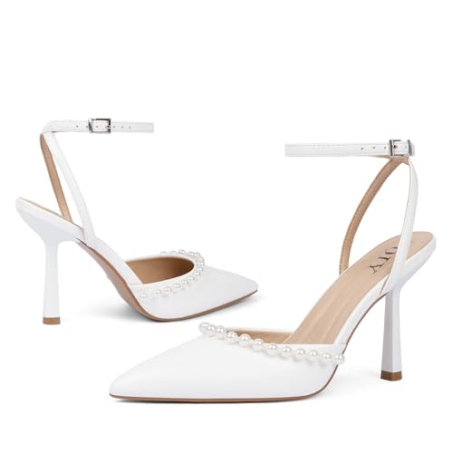 Image of QIY Closed Toe Ankle Strap Heels Women Pumps Pointed Toe Heeled Sandals for Women Stiletto Wedding Dress Shoes