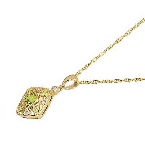 Instagems 10K Yellow Gold Vintage Style Peridot And Diamond Pendant Necklace, P2201Akpdy #TOP1