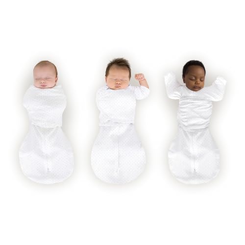 Image of SwaddleDesigns Omni Swaddle Sack Arms Up Half-Length Sleeves & Mitten Cuffs, Easy Swaddle Transition, Sterling Dots, 0-3 Mo