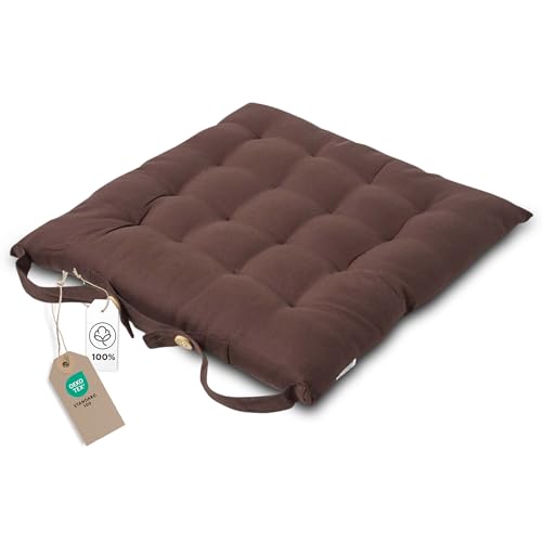 HOMESCAPES Galette de Chaise 40x40 cm, Coussin de Chaise en Coton, Coloris Chocolat