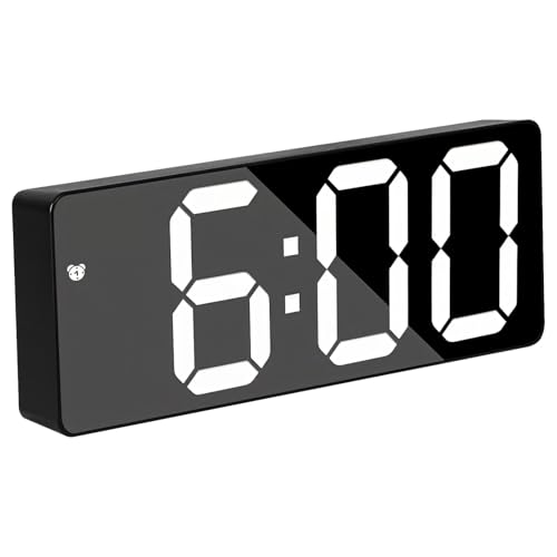 Chewtoyo Moderno reloj despertador LED, batería o opciones de enchufe, pantalla de espejo grande, diseño minimalista, pantalla digital, ideal para oficina y uso doméstico