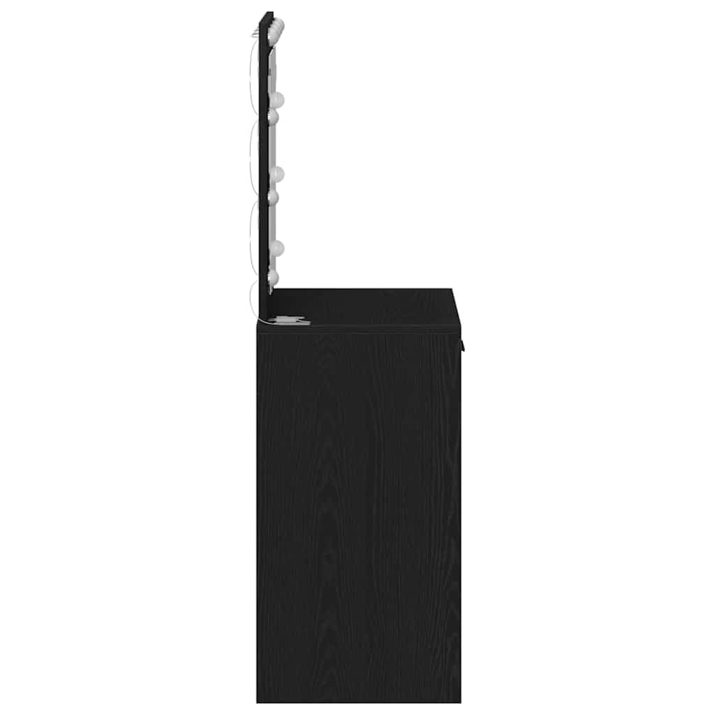 Schminktisch Schwarz Eichen-Optik mit LED-Spiegel, 50 x 41 x 135 cm, Holzwerkstoff, 2 Schubladen, Makeup Spiegel mit Beleuchtung, Stauraum Möbel für Schlafzimmer und Ankleidezimmer