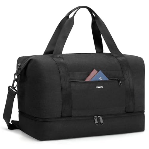 VSNOON Bolsa Viaje 40x30x20, 25L Plegable Mochila Cabina con Compartimento de Zapatos, Resistente al Agua Mochila 40x30x20 para Mujer y Hombre, Fines de Semana, Vuelo Nocturno Hospital Deportes Negro
