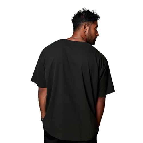 Image of Prabhubhakti Men's Oversized Shree Ram ji 3D Printed Black T-Shirt | Back Print Drop Shoulder Pure Cotton Oversized Tshirt for Men