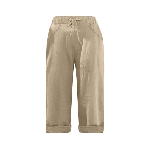 Linen Capri Pants for Women Casual Lightweight Drawstring Waist Pedal Pushers Boho Summer Lounge Pants with Pockets3