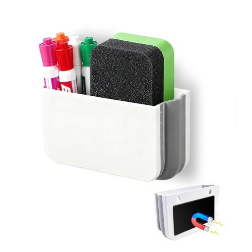 FRETONBA Porte-stylos Magnétiques Pliable, Porte Marqueur Magnétique, Porte Stylo Magnetique, Boite Aimantée pour Réfrigérateur, Tableau Blanc, Casier, Blanc