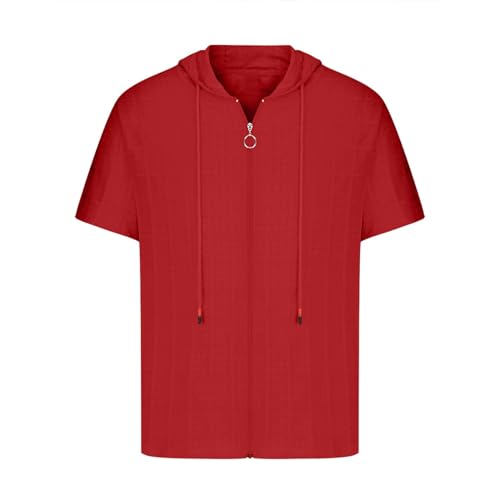 Mens Slim Fit Short Sleeve Zip up Hoodies Plaid Lightweight Drawstring Hooded T Shirts Fashion Casual Pullover Tops2