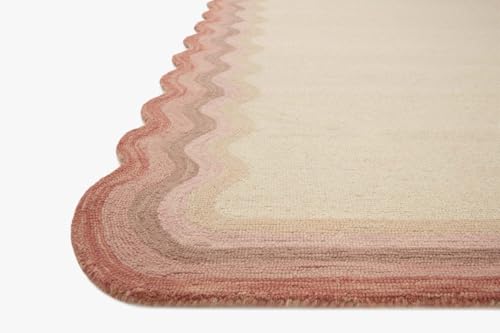 Image of Modern Irregular Shape Pattern Wool Carpet with Loop Texture Yarn Anti Shedding Carpet Size 12x15 Feet B3 Pink Multi Color
