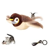 OKUYOSHI ピョンピョンバード 猫 おもちゃ 玩具 鳥 電動飛ぶ鳥 スズメ 音声付き 羽ばたく USB充電式 猫のおもちゃ 犬おもちゃ 人気 延長ロープ付き ブラウン