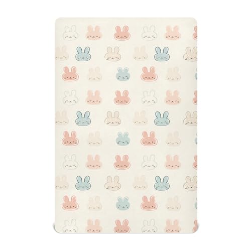 Image of Rabbit Face Pattern Crib Sheets Stretchy Portable Sheets for Baby Toddler Breathable Soft Crib Mattress Sheet for Girls Boys