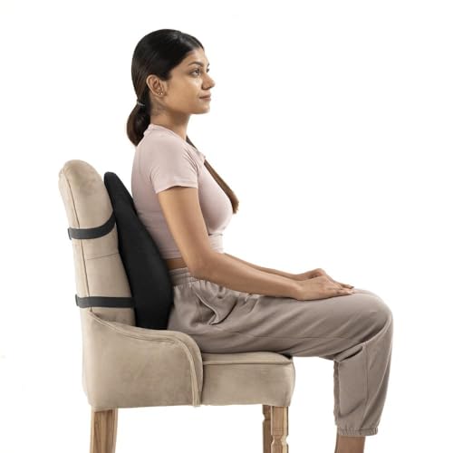 Image of Wakefit Back Support for Chair | 1 Year Warranty | Support for Office Chair, Car Seat Back Support, Memory Foam Pillow, Support for Back Pain, Polyester (41.9 x 41.9 x 13.9cms - Black)