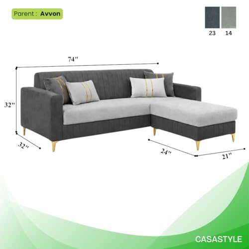 Image of CASASTYLE Noviq 4 Seater L Shape Sofa Set with Movable Ottoman | Flexible Left or Right Layout | Cozy Velvet Fabric | Soft Touch Seating | Modern Designer Sofa for Living Room (Dark Grey-Light Grey)